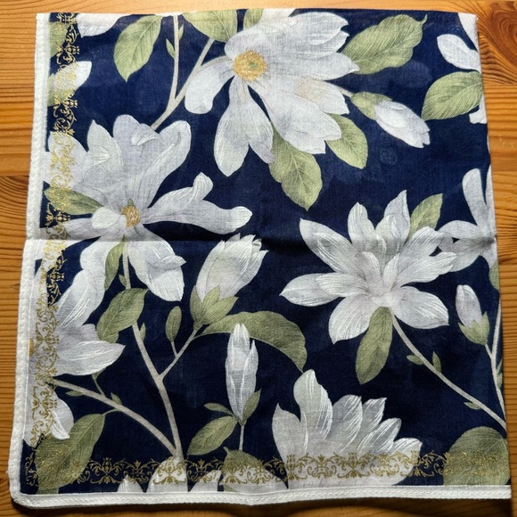 Floral Navy Blue Scarf 100% Cotton - Picture 4 of 4